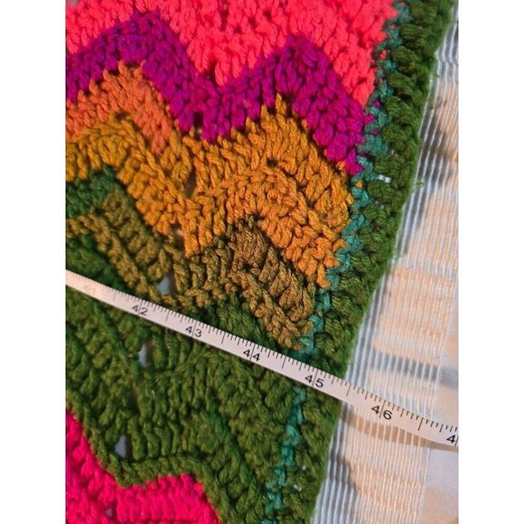 Vintage Handmade Colorful Neon Zigzag Chevron Throw Blanket Festival Crochet - Picture 6 of 8